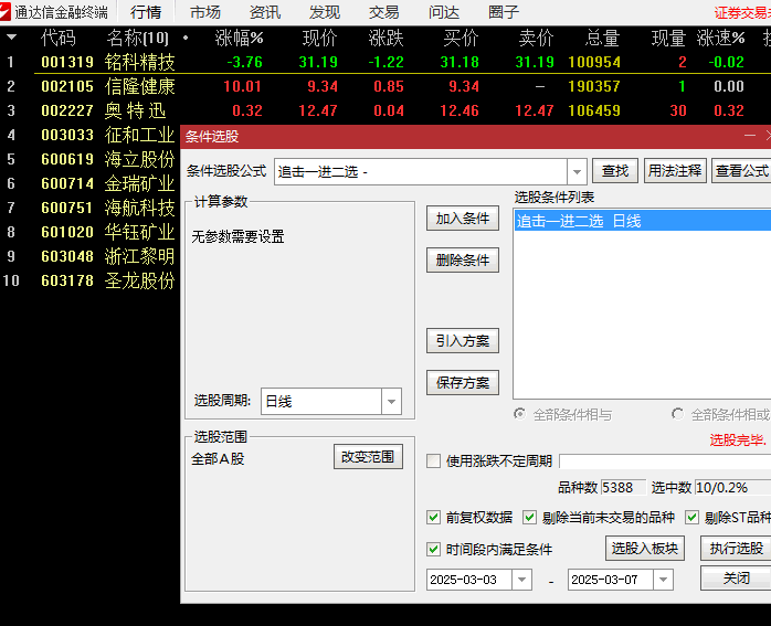 通达信【追击一进二】副图与选股指标,涨幅达到2%时提前布局,抓住短线强势股的启动机会!