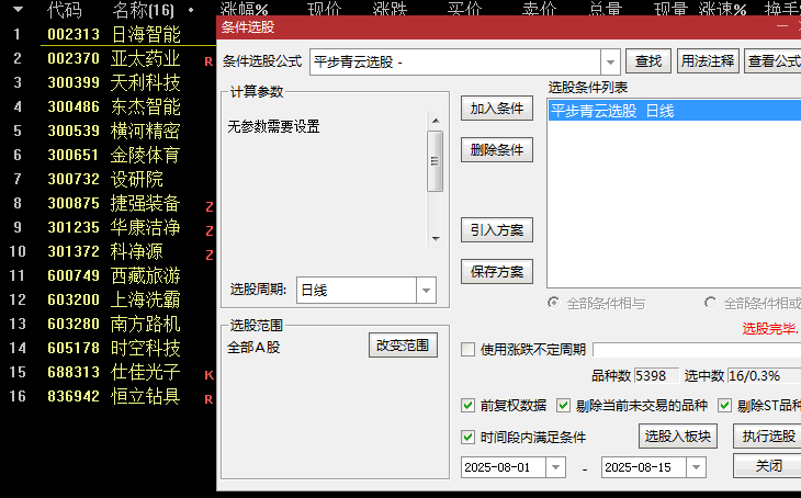 通达信【平步青云】主图/副图/选股指标,快速筛选出同时符合价格低估、涨幅适中、量能健康的个股