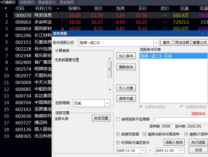通达信【涨停一进二】副图+选股指标公式,量化涨停基因与资金动向,抓住首次涨停后次日继续走强机会!