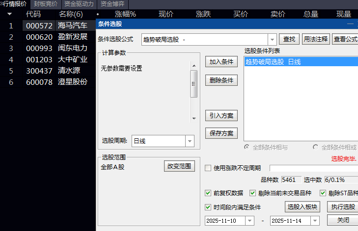 〖趋势破局〗副图与选股指标，短暂整理后重新放量上攻，形成破局信号！
