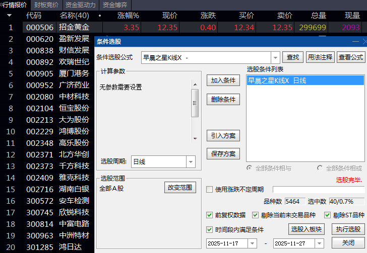 通达信〖早晨之星k线形态抓涨〗选股公式 源码TN6文件分享